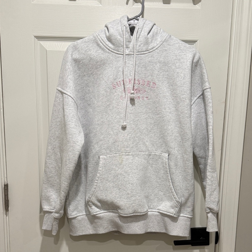 Light Gray Hoodie with Pink Accents